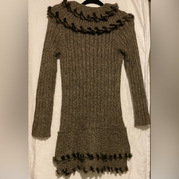 Brown with fur trim button up sweater jacket - Picture 2 of 2